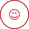 Icona rossa smiley stilizzato su sfondo trasparente, simbolo semplicità per homepage aziendale